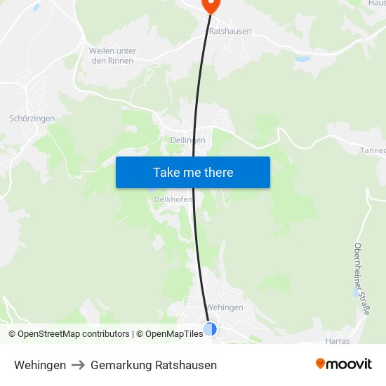 Wehingen to Gemarkung Ratshausen map
