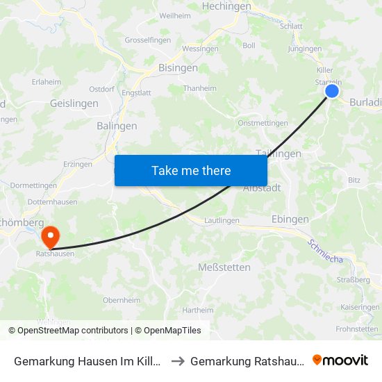 Gemarkung Hausen Im Killertal to Gemarkung Ratshausen map