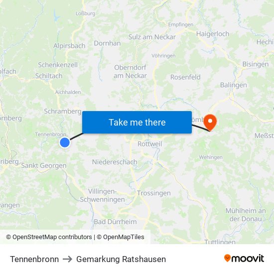 Tennenbronn to Gemarkung Ratshausen map