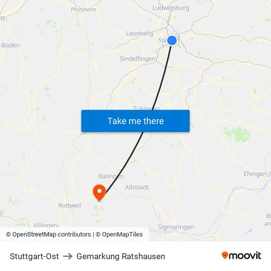 Stuttgart-Ost to Gemarkung Ratshausen map