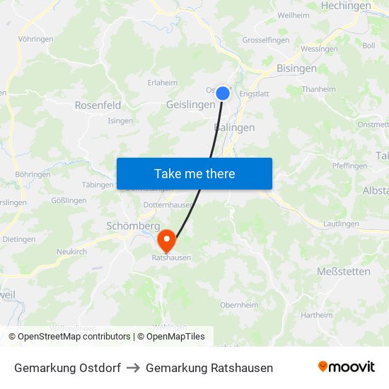 Gemarkung Ostdorf to Gemarkung Ratshausen map