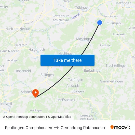 Reutlingen-Ohmenhausen to Gemarkung Ratshausen map