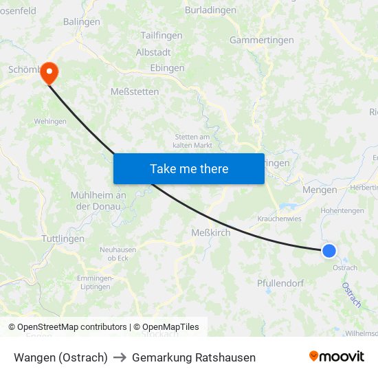 Wangen (Ostrach) to Gemarkung Ratshausen map