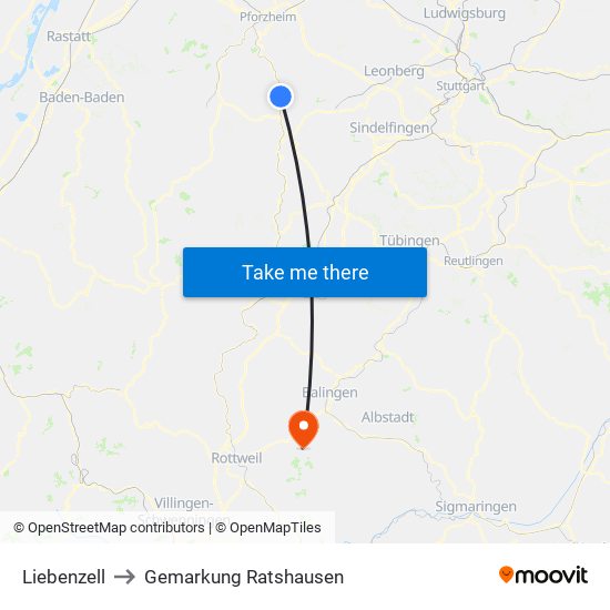 Liebenzell to Gemarkung Ratshausen map