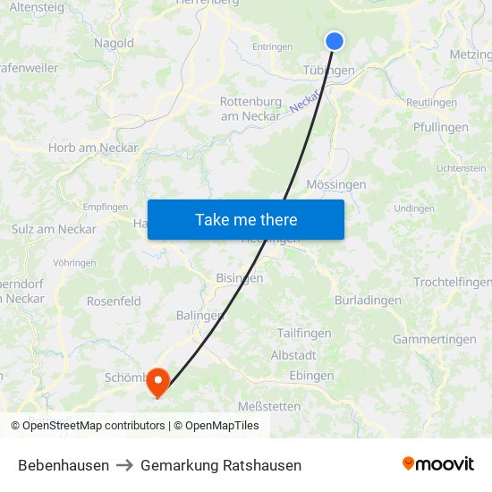 Bebenhausen to Gemarkung Ratshausen map
