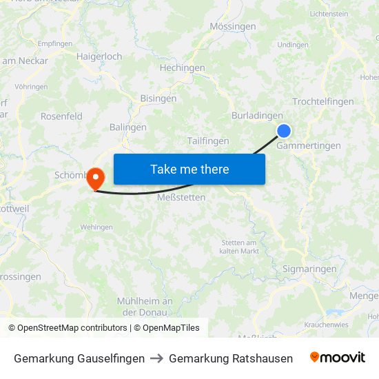 Gemarkung Gauselfingen to Gemarkung Ratshausen map