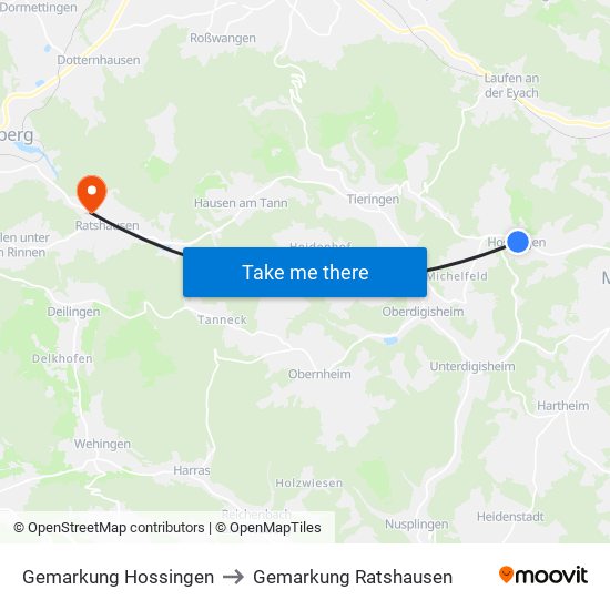 Gemarkung Hossingen to Gemarkung Ratshausen map