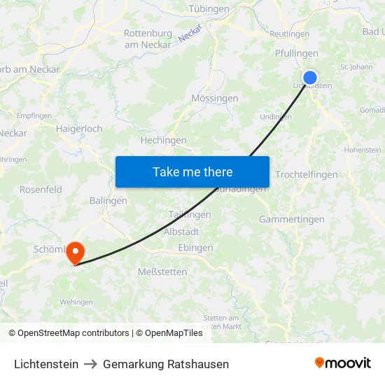 Lichtenstein to Gemarkung Ratshausen map