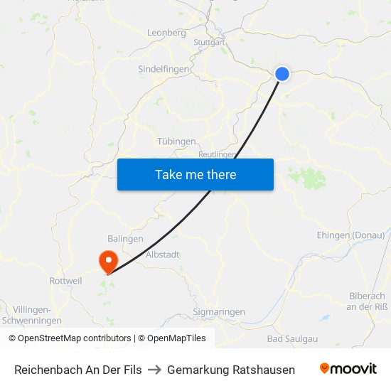 Reichenbach An Der Fils to Gemarkung Ratshausen map