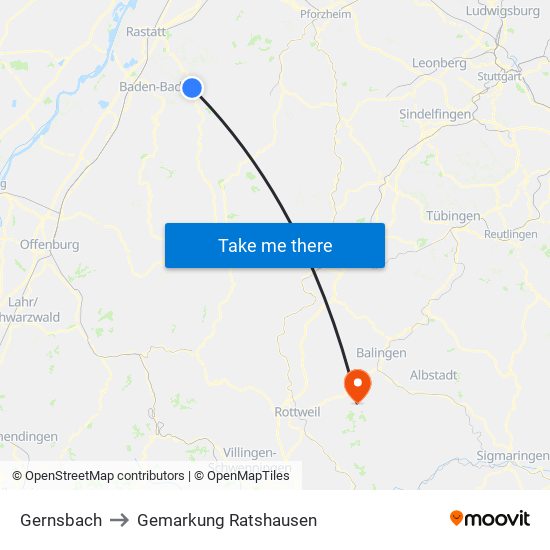 Gernsbach to Gemarkung Ratshausen map