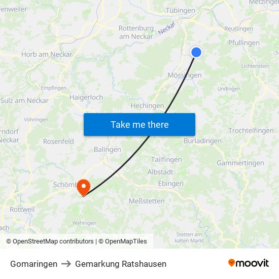 Gomaringen to Gemarkung Ratshausen map