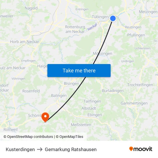 Kusterdingen to Gemarkung Ratshausen map