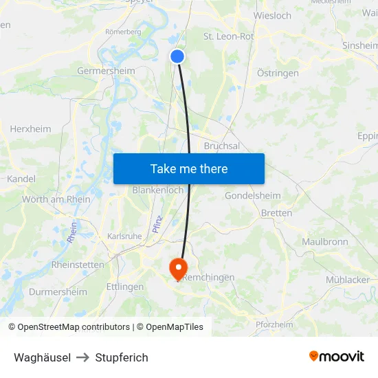 Waghäusel to Stupferich map