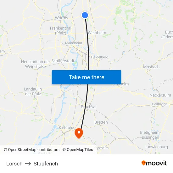 Lorsch to Stupferich map