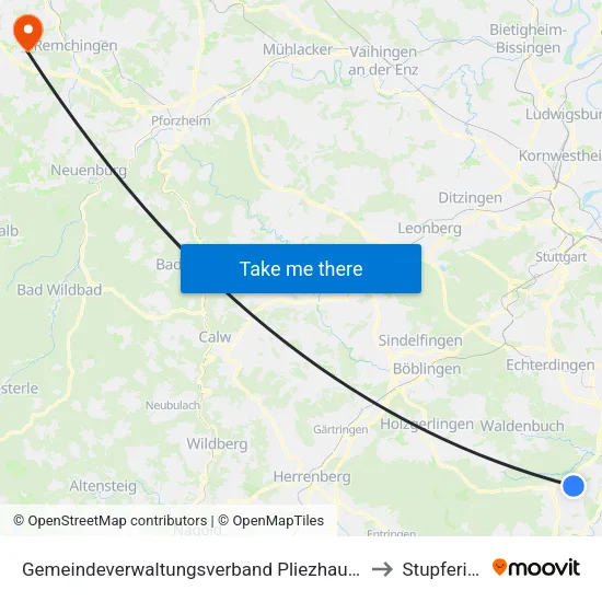 Gemeindeverwaltungsverband Pliezhausen to Stupferich map
