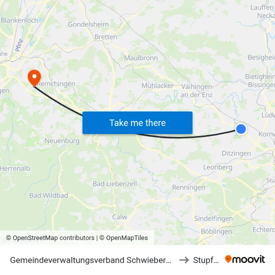 Gemeindeverwaltungsverband Schwieberdingen-Hemmingen to Stupferich map