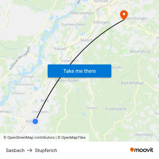 Sasbach to Stupferich map