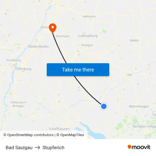 Bad Saulgau to Stupferich map