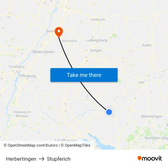Herbertingen to Stupferich map