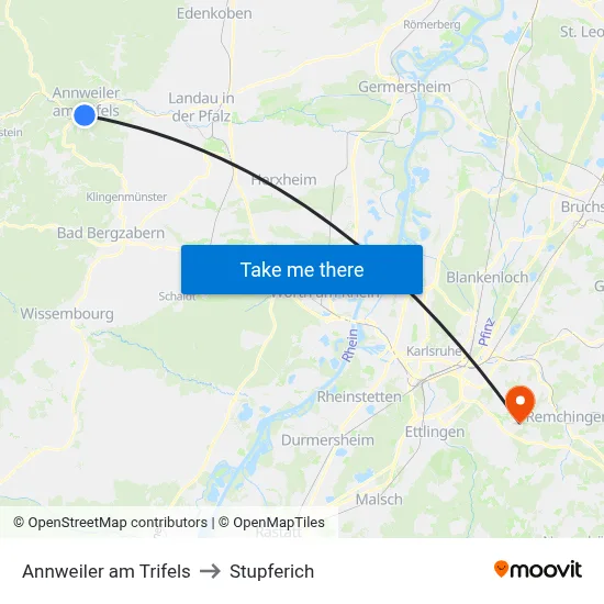 Annweiler am Trifels to Stupferich map