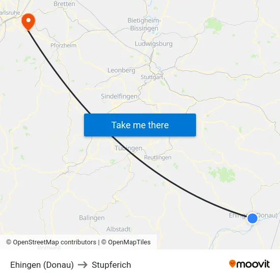 Ehingen (Donau) to Stupferich map