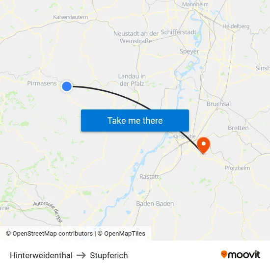 Hinterweidenthal to Stupferich map