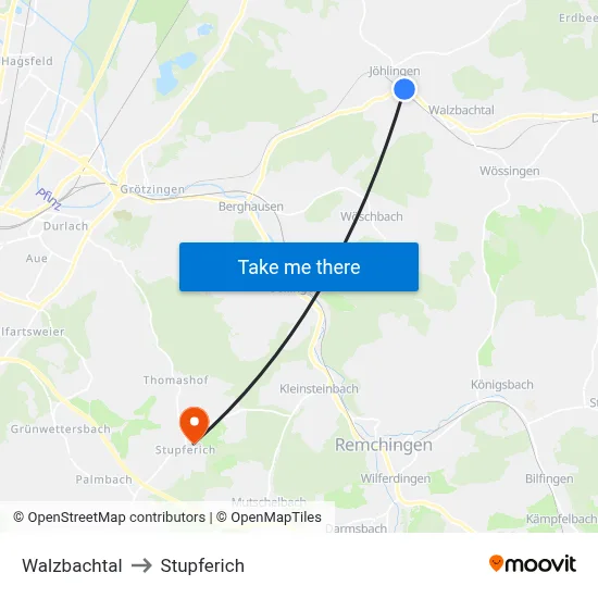 Walzbachtal to Stupferich map
