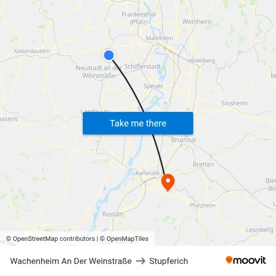 Wachenheim An Der Weinstraße to Stupferich map