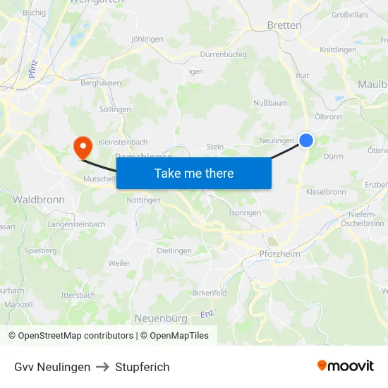 Gvv Neulingen to Stupferich map