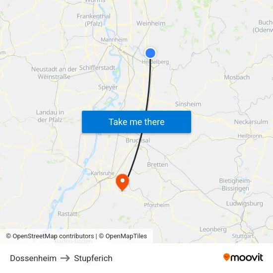 Dossenheim to Stupferich map