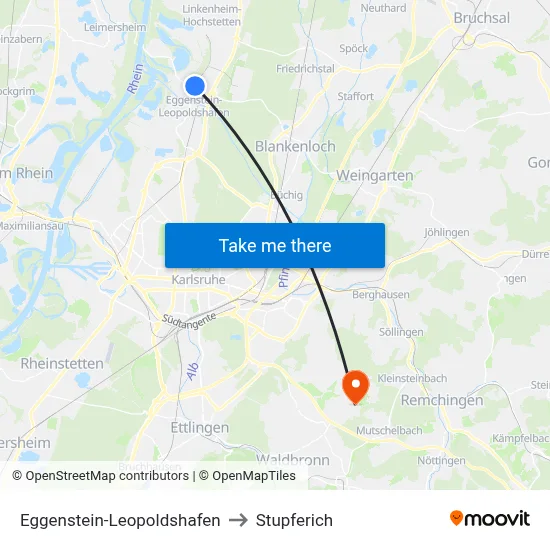 Eggenstein-Leopoldshafen to Stupferich map