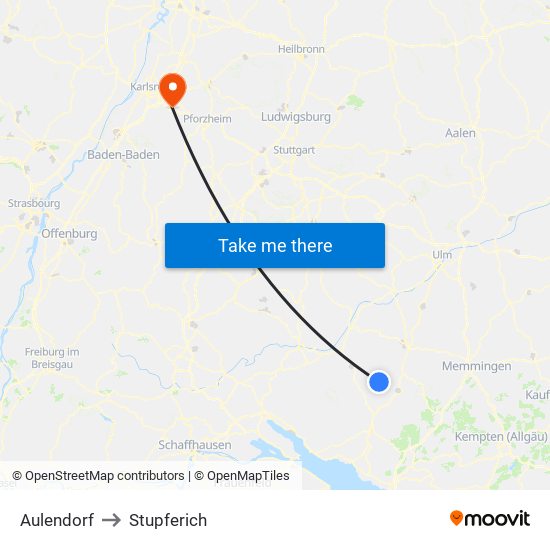 Aulendorf to Stupferich map