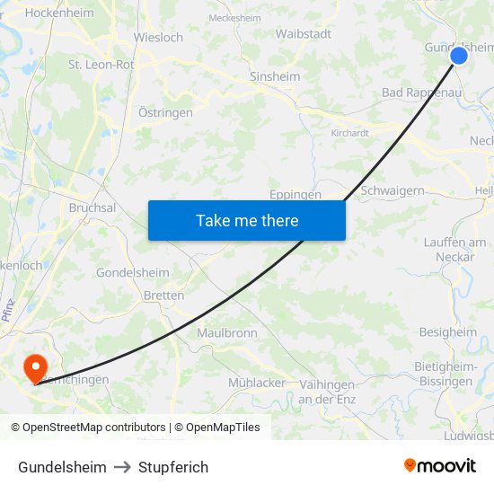 Gundelsheim to Stupferich map