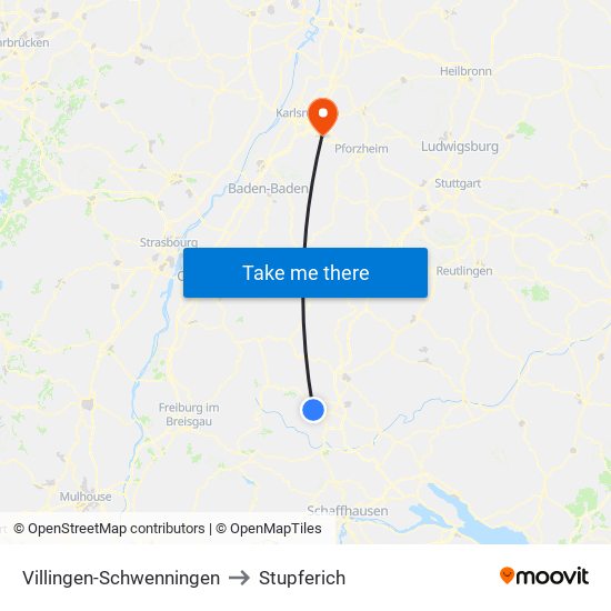 Villingen-Schwenningen to Stupferich map