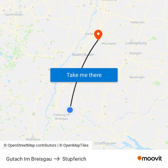 Gutach Im Breisgau to Stupferich map