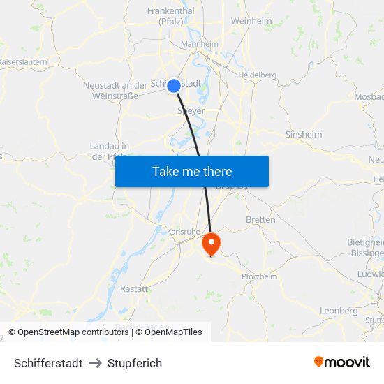 Schifferstadt to Stupferich map