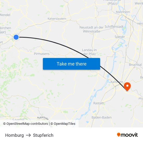 Homburg to Stupferich map