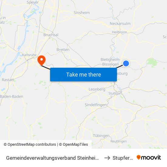 Gemeindeverwaltungsverband Steinheim-Murr to Stupferich map
