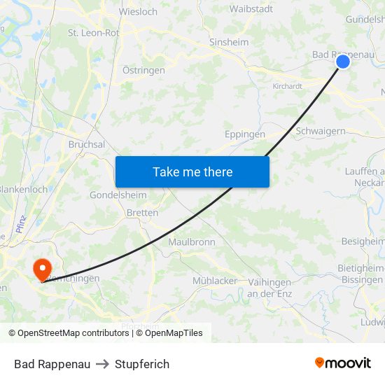 Bad Rappenau to Stupferich map
