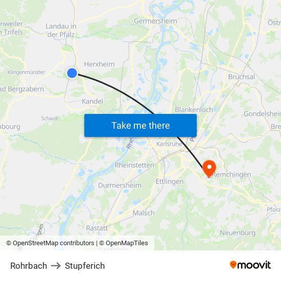 Rohrbach to Stupferich map