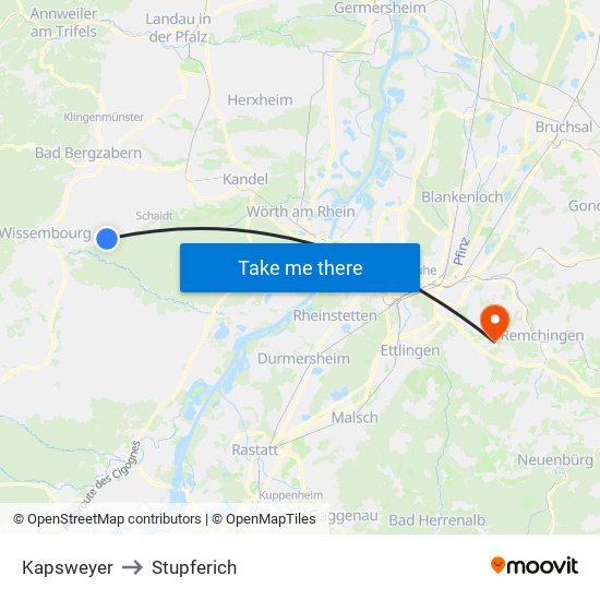 Kapsweyer to Stupferich map