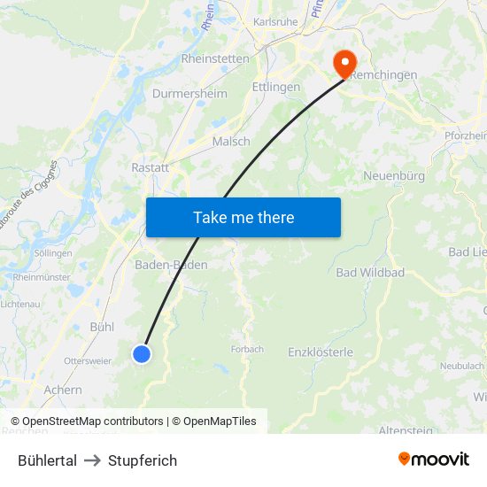 Bühlertal to Stupferich map