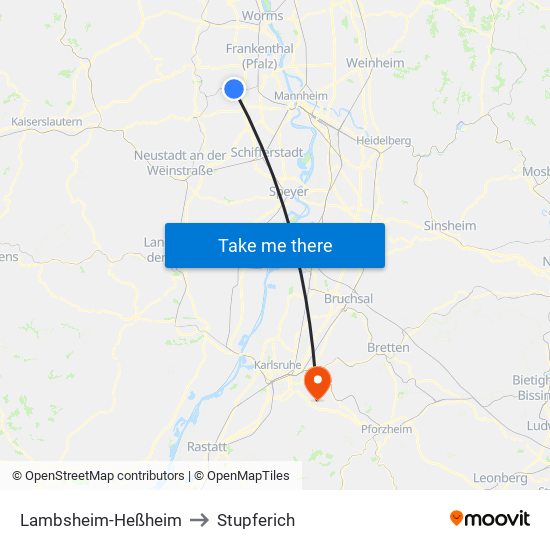 Lambsheim-Heßheim to Stupferich map