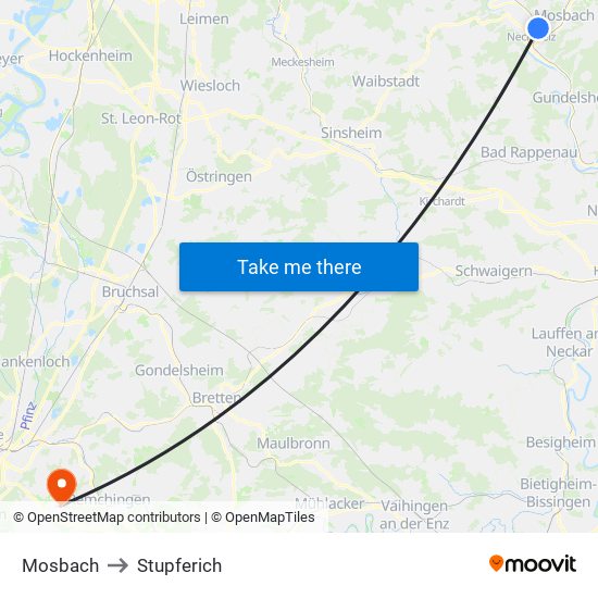 Mosbach to Stupferich map