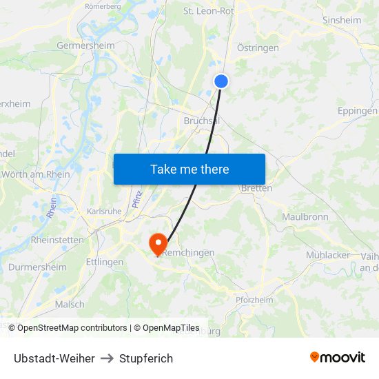 Ubstadt-Weiher to Stupferich map