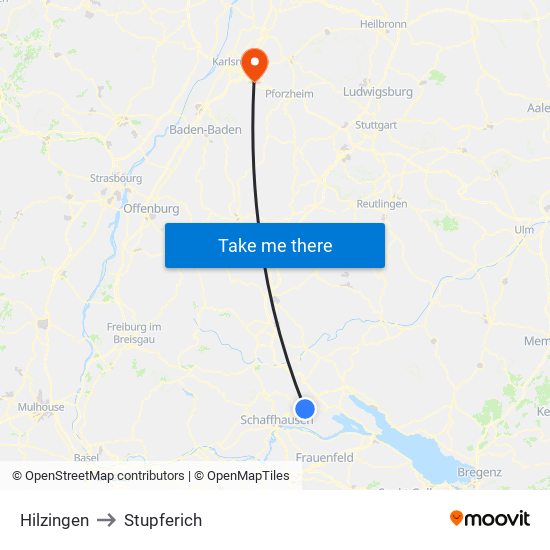 Hilzingen to Stupferich map