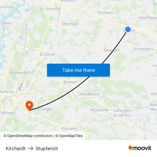 Kirchardt to Stupferich map