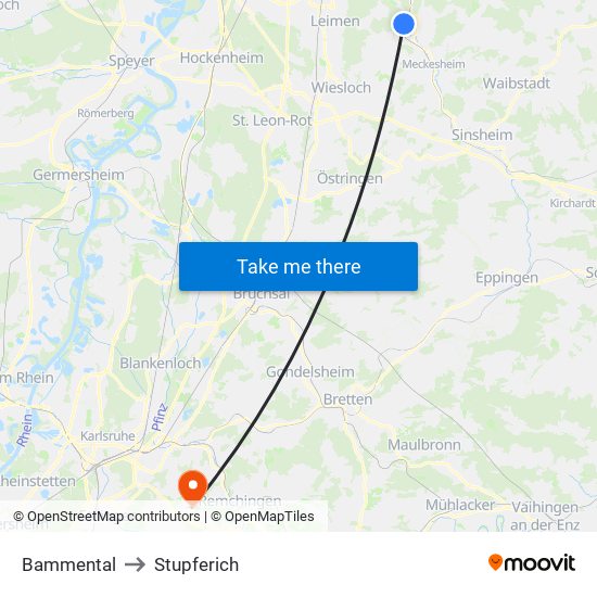 Bammental to Stupferich map