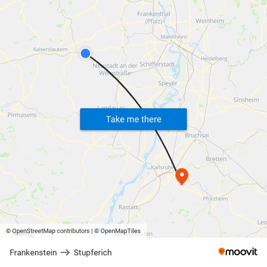 Frankenstein to Stupferich map