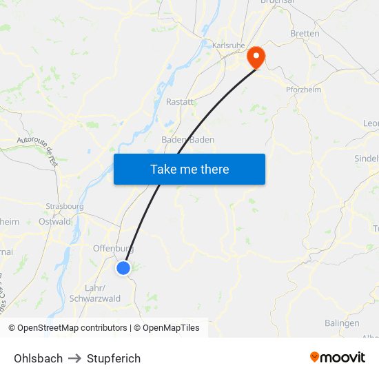 Ohlsbach to Stupferich map
